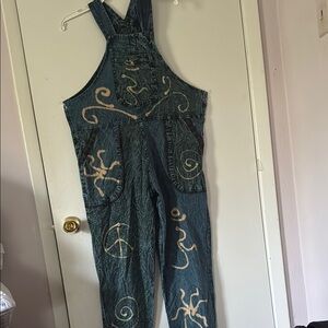 Rising International Blue Jumpsuit with hippie boho 60’s Designs